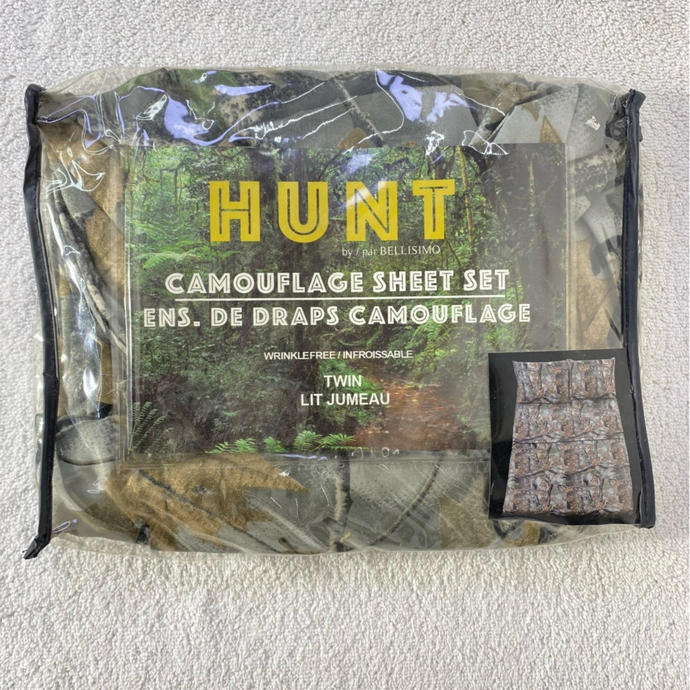 5/$35 Hunt Woodlands Camo Green Brown Camouflage Twin Sheet Set